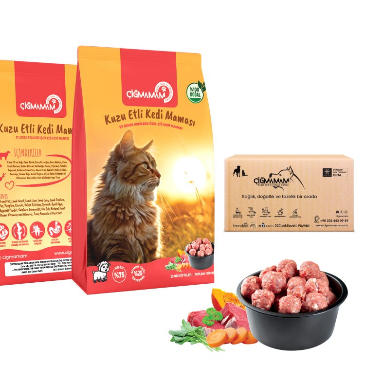 Kuzu Etli Köfte 3 Kg 1000 Gr 3 Adet Çiğmamam Barf Kedi Maması 