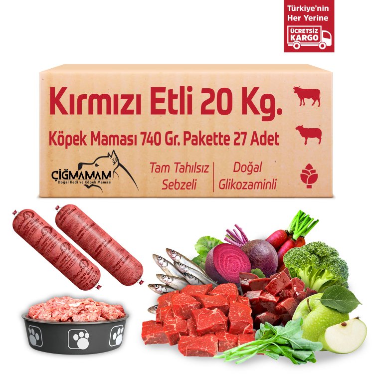 Kırmızı Etli Tahılsız 20 Kg 740 Gr. 27 Adet Çiğmamam Barf Köpek Maması 